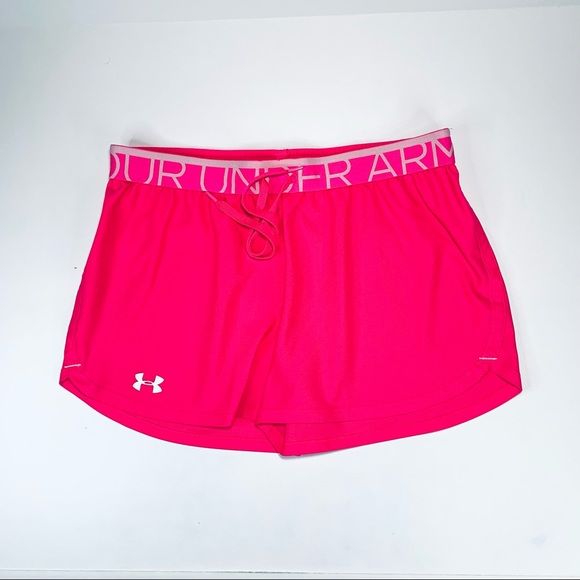 Under Armour Pants - Under Armour running shorts pink spell out waistband high rise women size M